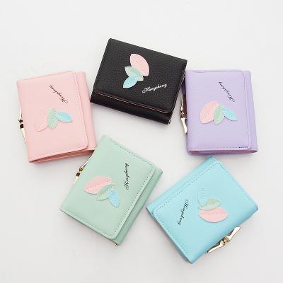 China Wholesale Waterproof Short Coin Purse Single Leaf Fashion Student 3 Fold Wallet Multifunctional Women Small for sale