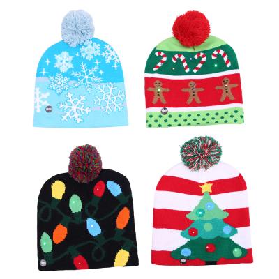 China Christmas Decorations High Quality Winter Hat Warm Christmas Gift Knitted Kids LED Christmas Hat With Light for sale