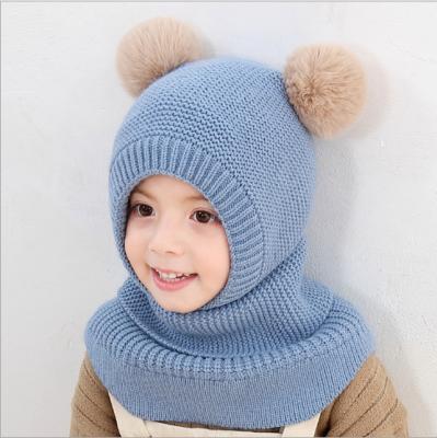 China COMMON Children Warm Winter Hat Child Knitted Hooded Scarf Knit Accessories Autumn And Winter Girls Hat Earflap Hat Scarves Child for sale