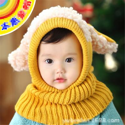 China COMMON Cute Baby Dog Autumn And Winter Hat New Woolen One-Piece Hat 6-36 Months Infant Hearing Protection Thick Warm Knitted Hood for sale