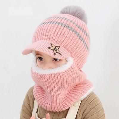 China COMMON Children Knitted Thick Beanie Knit Letter Pom Earflap Winter Hooded Warm Hat Scarf Hat Scarfs Child Accessories for sale