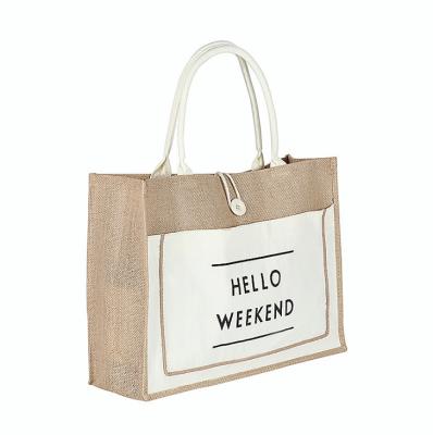 China China Supplier Eco Friendly Handled Jute Bag With Pouch Jute Beach Bag With Logo for sale