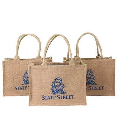 China Promotional Wholesale Reusable Grocery Women Beach Hand Tote Jute Bag for sale