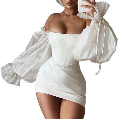 China 2021Europe breathable and all-matchingFemaleSexy Strapless AmericaFemaleDress Autumn and winter new with lantern sleeve sheath tube top for sale