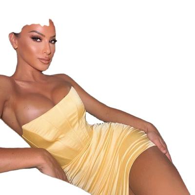 China Breathable spring and summer NewFemaleEuropean and female off-the-shoulder American nightclub style shoulder pleated chest skirt dress for sale