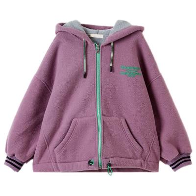 China Plush children's clothing hooded medium and large jacket2021Autumn girls sustainable and winter thickened fleece zipper sweater children warm for sale