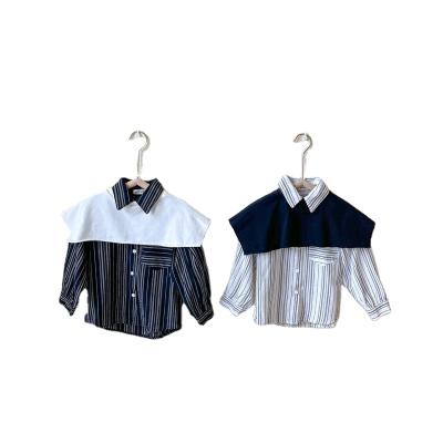 China 2021 Autumn Viable New Style Korean Children's Striped Shirt Boys And Girls Stylish And Lovely Shawl Shirt 2 Piece Set for sale