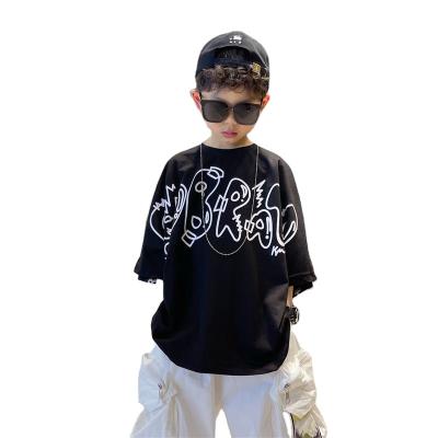 China 2021 summer boys T-shirt boys pure cotton short-sleeved loose printed shirt viable new style children in the foreign big boy t-shir for sale