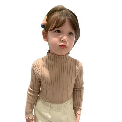 China Sustainable girl's sweater bottoming spring shirt pullover children's sweater new and autumn knitted woolen long sleeve top with wooden ears for sale