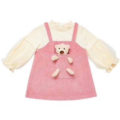 China New children's suit spring corduroy dress children's western style viable two-piece fake clothing net red baby for sale