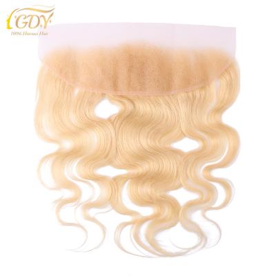 China Body Wave GDY Hair Bundles Lace Front Soft Transparent Gold Wavy Wig 14 Inches 613 Frontal Bright Gold Human Hair Bundles 13x4 613 St for sale