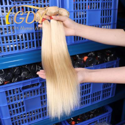 China Huge Stock 16inch 613 Color Silky Straight Virgin Hair Bundles GDYhair Silky Straight Brazilian Hair Extensions Pure Blonde Bundle for sale