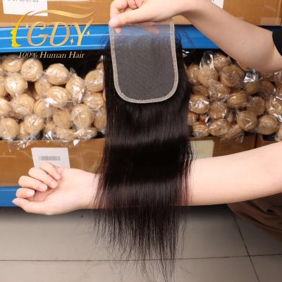 China Transparent Straight 12inch 4*4 HD Lace Closures With Baby Hair GDY 12A Natural Silky Straight 1B Hair Color 4x4 Lace Closure for sale