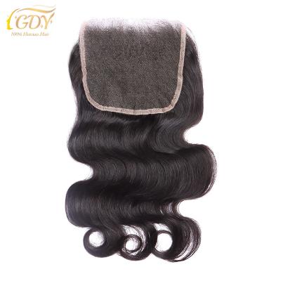 China Body Wave GDY Hair Vendors 16inch Lace Closure Cast In Body Wave 5*5 Soft Sheer Lace Skin 1B Low Closures And Headbands HD for sale