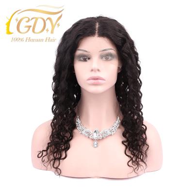 China GDY Big 13*4 HD Deep Curly Stock Lace T Piece Wig With Baby Hair Thick End 22inch Black Color No Tangle Natural Lace Front T Piece Hair Wig for sale