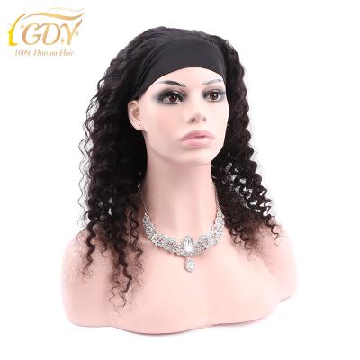 China Cheap Beautiful Deep Curly Hair Band Wigs 100% Human Unprocessed Human GDY Good Cuticle Aligned Virgin Hair Wigs For Black Women for sale