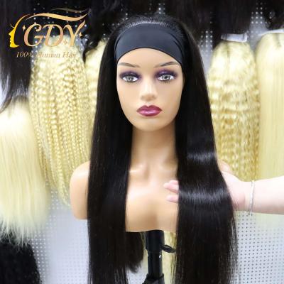 China Wholesale GDY Straight Handmade Wigs Wig Headband Factory Price Natural Black 1B Color 28 Inch Burmese Raw Hair Headband Wigs for sale