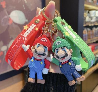 China NEW ARRIVAL Cute Blocks Mario Keychain Cartoon PVC Keychain 3d Rubber Key Chain Decoration for sale