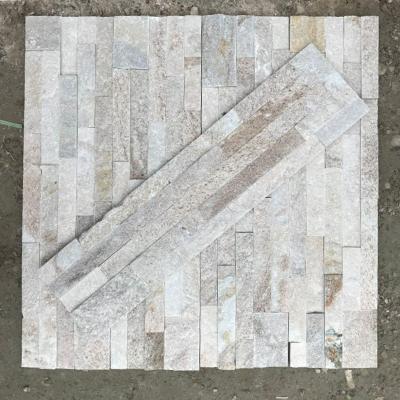 China Modern wholesale popular white wood grain quartz nature culture facing stone wall decoration culture stone for sale