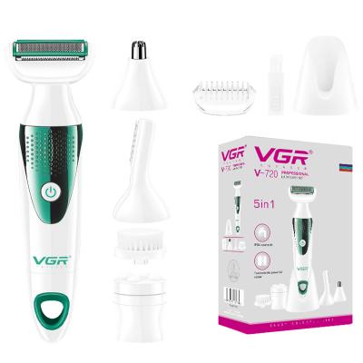 China Single Blade VGR V-720 Washable Lady Shaver 5 Grooming Kit In 1 Set Battery Operated Electric Lady Grooming Nose And Body Trimmer for sale