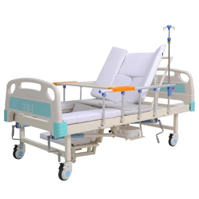 China Hospital Clinic Manual Nursing Bed with Toilet Cushion, Multifunctional Folding Bed, Adjustable Nursing Bed for sale