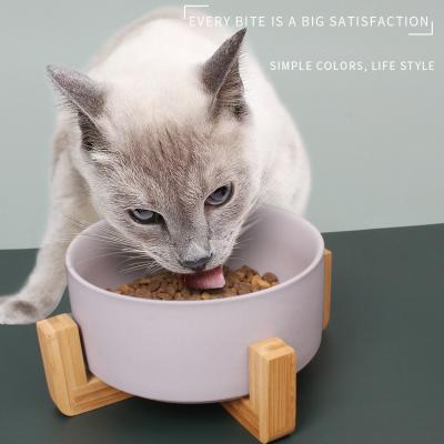 China Sustainable Amazon Hot Selling Cute Ceramic Lifting Feeding Pet Slow Feeding Cat and Dog Food Bowl Feeder Bowl with Stand elevated for sale