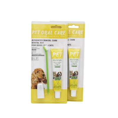 China Sustainable Factory Wholesale Blister Card Packaging 3 In 1 Pet Dog Toothbrush And Toothpaste Set for sale