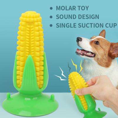 China Sustainable Amazon hot new durable squeaky pet training soft rubber corn suction cup rubber pet dog and cat teeth grinding chew toys for sale