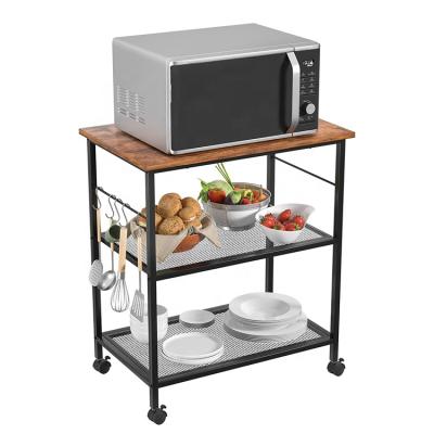 China End of 3-Tier Rack Serving Bakers Microwave Foldable Cart Kitchen Storage Rack / Table Side Storage for sale