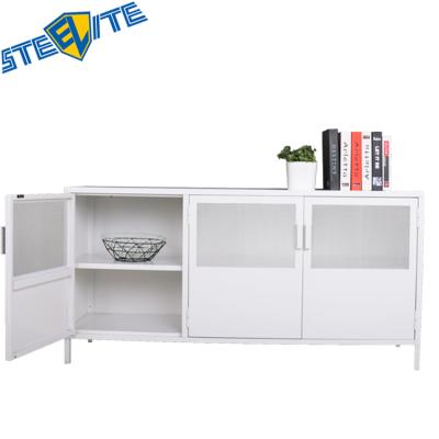 China Modern Low Price Modern Home Furniture Metal Sideboard Led TV Stand Metal Table TV With 3 Door Cabinet for sale