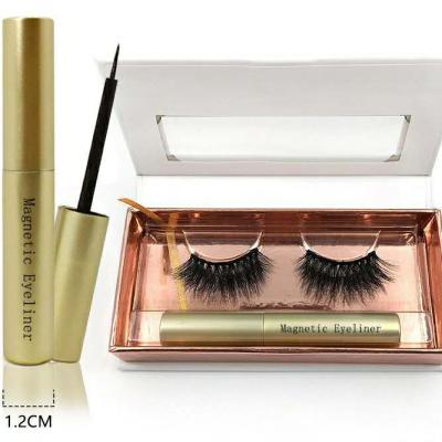 China Full Strip Waterproof Popular Silk Lashes Magnetic Eyelashes With Black Eyeliner for sale