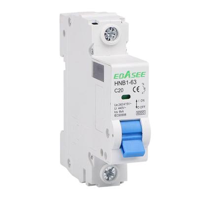 China Stock 63A 1 Phase Curve C MCB Circuit Breakers C Curve Pole for sale