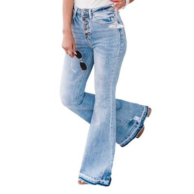 China QUICK DRY Wholesale Blue Boyfriend Pantalones De Mujer Women Flare Bell Bottom Pant Jeans High Waist Plus Size Denim Jeans For Womens for sale