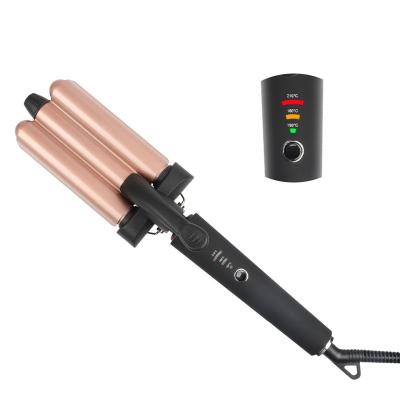 China Home Heat Adjustable Settings Use Three Barrel Ceramic Ion Big Wave LCD Automatic Curling Iron 3 Barrel Curling Iron Hair Curler for sale