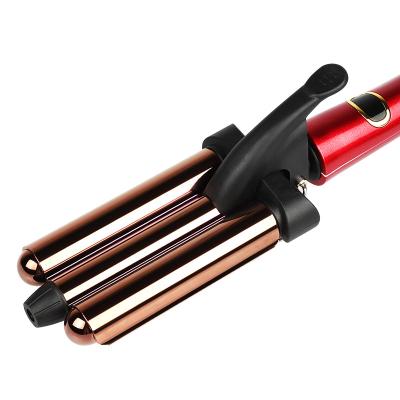 China Professional Ceramic Body Heat Adjustable Settings Three Barrels Style Curling Iron Electric Wave Hair Curler 3 Barrel Hair Curler for sale