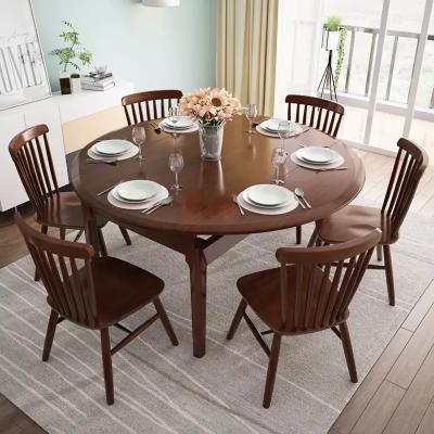 China (Other) Home 6 Seater Luxury Round Adjustable Solid Wood Dining Table Set Dining Table and Chair Furniture for sale