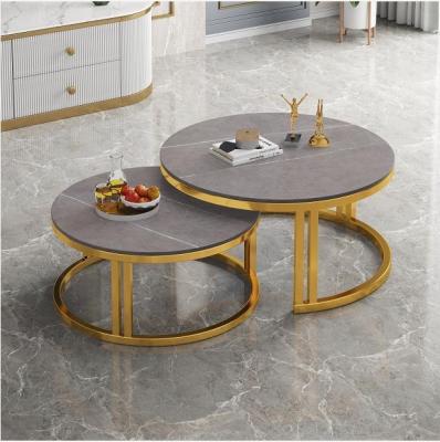 China Free Sample Round Tea Table Sofa Side Simple Wrought Steel Top Modern Marbling Coffee Table Convertible for sale