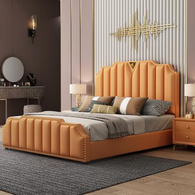 China Hot Selling Luxury Bedroom Furniture Solid Wood King Size Gold Buttons Leather Bed Frame (Other) Adjustable for sale