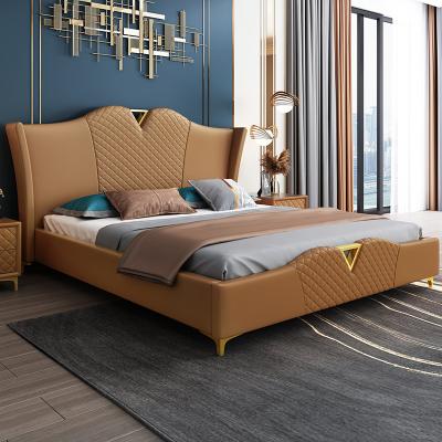 China Color Adjustable Modern American Cow Brown (Other) Style Velvet Fabric Leather Bed With Wood Frame for sale