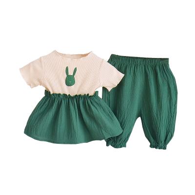 China The 2021 the rabbit girl's short skirt pieces T-shirt and pants high-grade sweet clothes two-set children's clothing set for sale