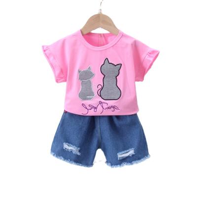 China Lovely baby girl shorts clothes 1-4 years old sets casual round neck shirt and shorts costume kids summer clothing sets baby clothes for sale