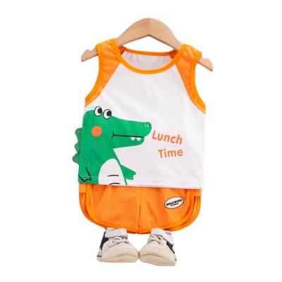 China Baby Boys Clothes Set Anti-shrink Cute Crocodile Printing Sleeveless Vest and Short Pants 2pcs Set for sale