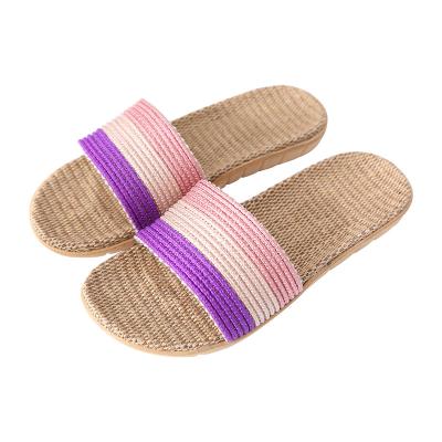 China New Trend Fashion Hot Sales Unisex Logo Indoor Outdoor Open Toe Custom Strap Striped Linen Canvas Slippers One for sale