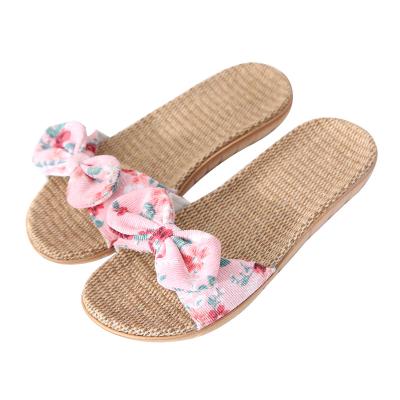 China 2022 Fashion Trend New Women Bow Slippers Cute Bow Slippers Indoor Outdoor Home Slippers Canvas Sandals Slippers for sale