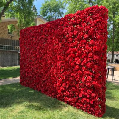 China Beautiful Colorful 3D Silk Flower Wall Artificial Flower Red Rose Flower Wall Panel to match different types of decor to customize the latest design backdrop wall flower for sale