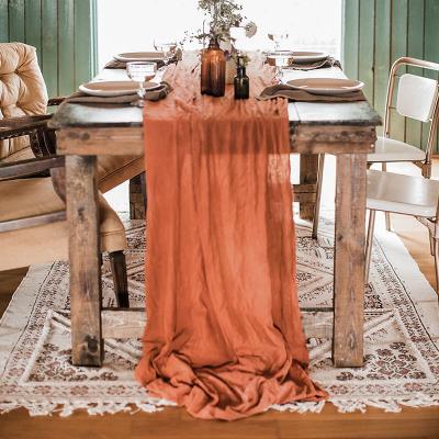 China Wedding event concert dining table decoration rust table runner set wedding decoration cotton gauze napkins gift dusty blue table runners for sale