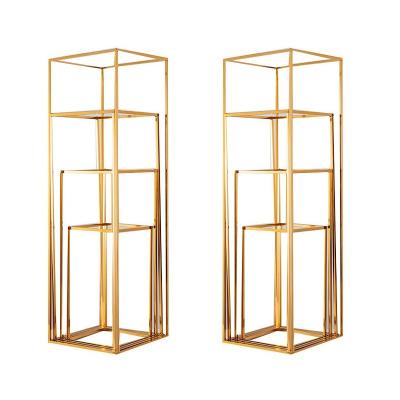 China Shining background the wedding arch flower metal rectangle square frame romantic wedding decoration gold plated geometric home decoration stand for sale