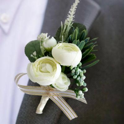 China Natural Pin Wedding Wrist Corsage Bridesmaid Groomsman Wedding Boutonniere Buttonhole Boutonniere Men's Contact Flower Wrist Corsage for sale