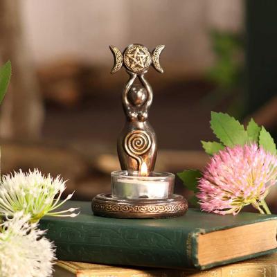 China 2022 Contemporary And Hired Muslim Newcomer Resin Triple Goddess Tea Light Aromatherapy Supply Items Candle Holders for sale