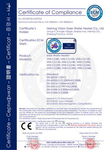 CE - Haining Vision Solar Water Heater Co., Ltd.